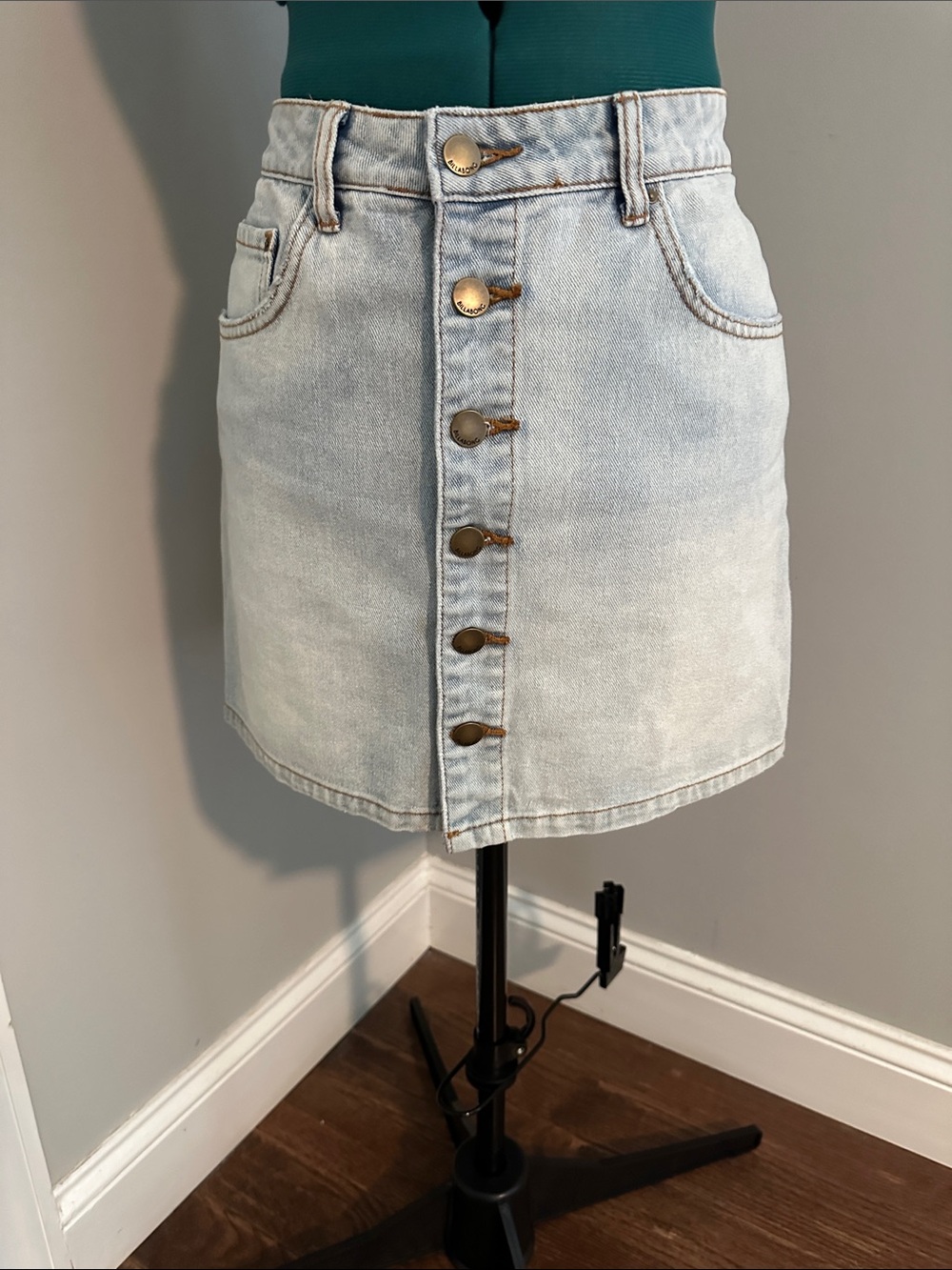 Billabong Light Blue Button-Front Denim Mini Skirt